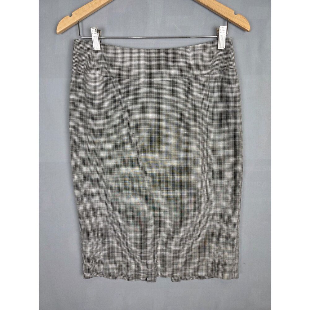 Lafayette 148 Glen Plaid Grey Pencil/Straight Skirt Linen Size 6 Petite Preppy
